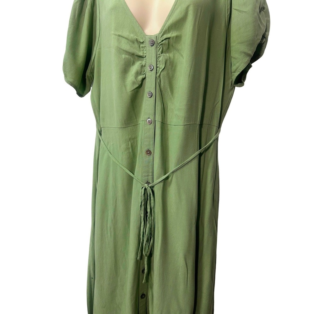 Madewell Sage Green Button Front Midi Dress Lyocell Blend Short Sleeve Size 12 - Picture 3 of 7